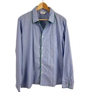 Sleepy Jones Pajama Shirt Oxford Blue Green Piping Men Unisex Size Large